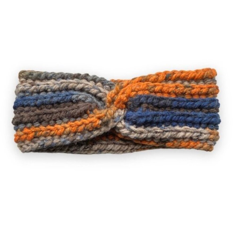 Handmade crochet headband orange and navy - Picture 2 of 2